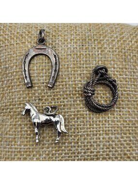 Vintage Sterling Silver bracelet charm Lot of 3 Western Rodeo Horse